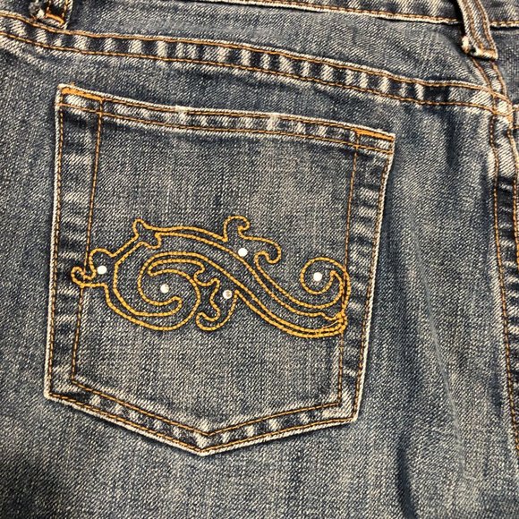 Zena Jeans Med Wash Embellished Brown Embroidery Rhinestones Womens Sz 14P - Picture 6 of 14